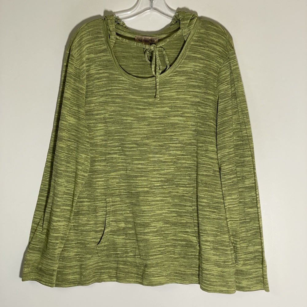 Vintage America Nine‎ West Hoodie Sweatshirt Womens XXL Green Kangaroo Boho Fun
